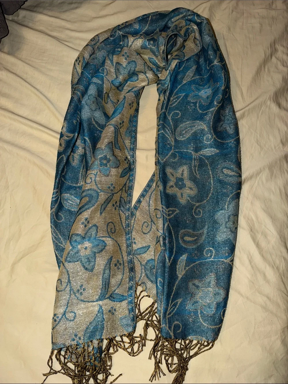 Blue Floral Reversible Scarf - Unbranded